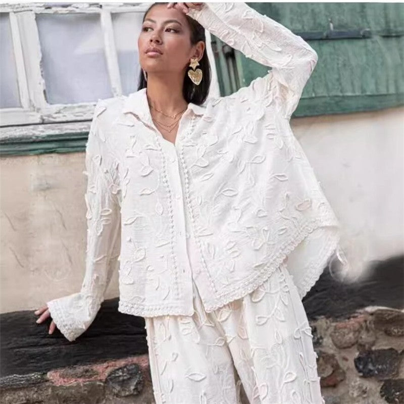 Fashionable White Silk Jacquard Co-ord Set