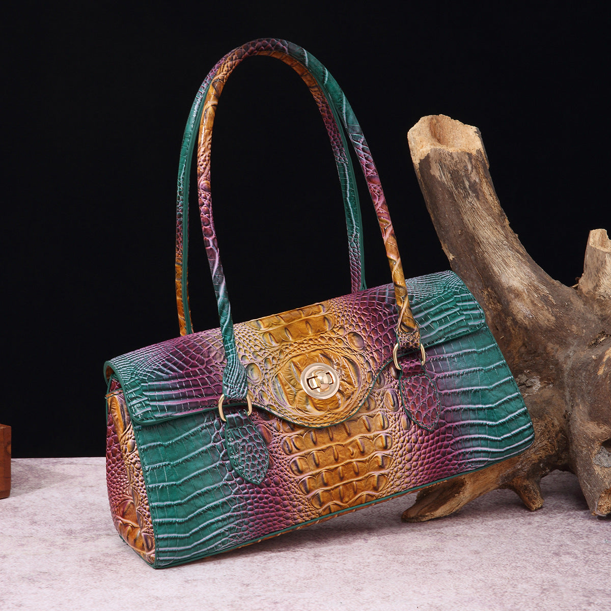 Women's Crocodile-Print Shoulder Tote Bag - Retro European Style PU Leather Handbag