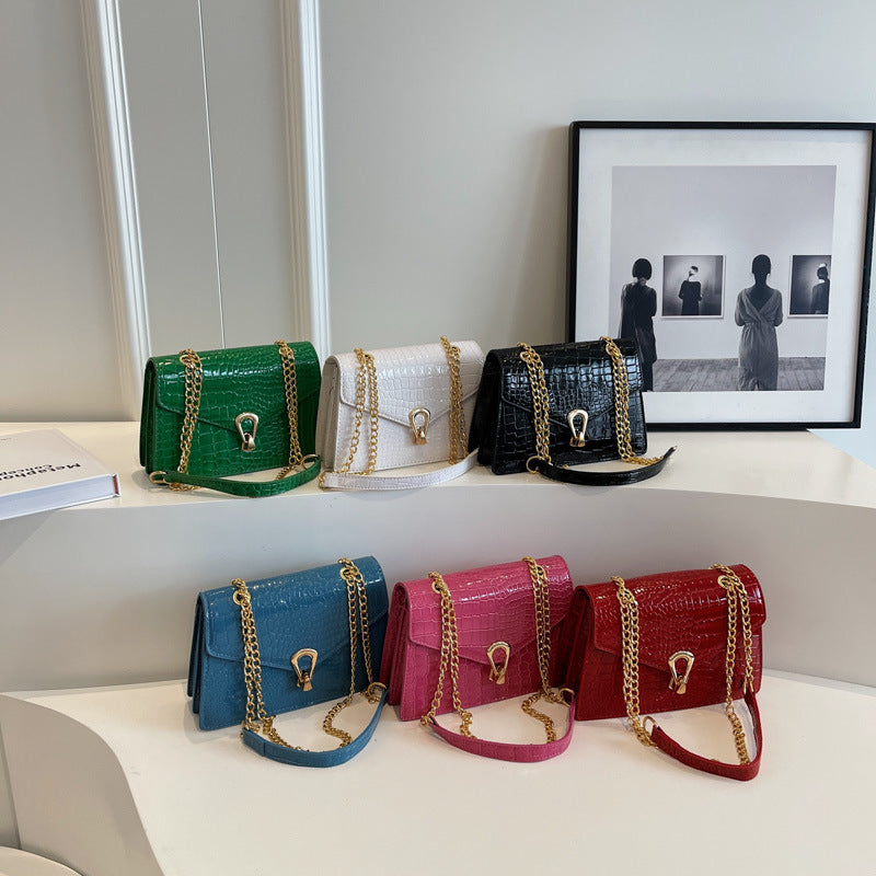 Crocodile-Print Chain Crossbody Bag