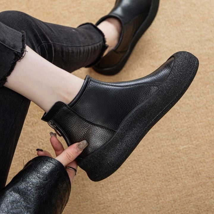 Women's Vintage Mid-Calf Boots | PU Leather Back Zipper | Flat Heel Casual Winter Boots