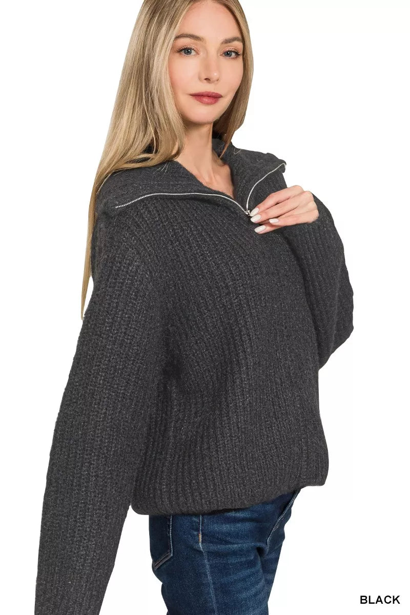 High Neck Full Zip Sweater Cardigan