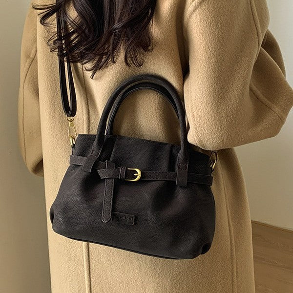 Matte-Finish PU Leather Crossbody Shoulder Bag