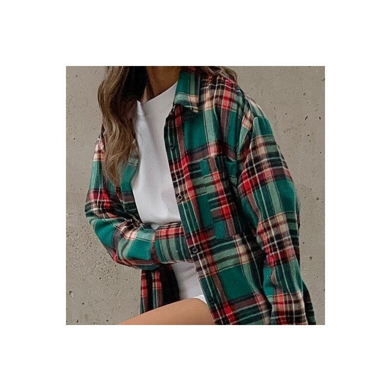 Casual Loose-Fit Plaid Long Sleeve Shirt
