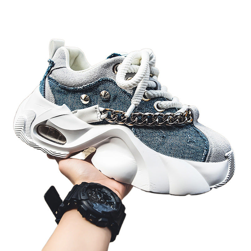 Men's Elevated Denim Sneakers - Thick Sole Casual Shoes with Height Boost
