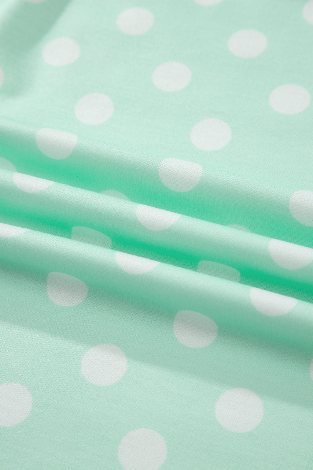 Green Polka Dot Print Color Block Trim Mock Neck Short Set
