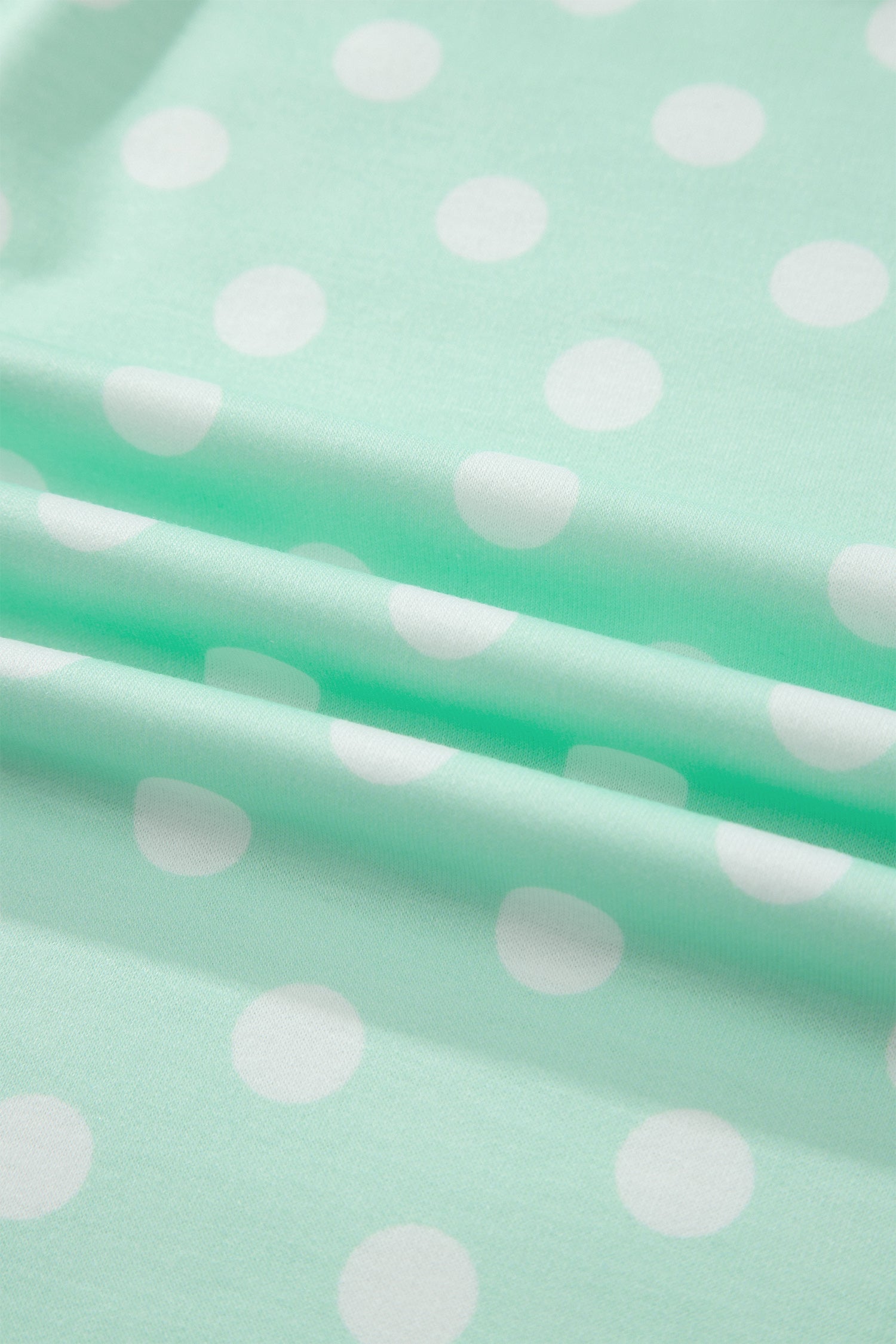 Green Polka Dot Print Color Block Trim Mock Neck Short Set