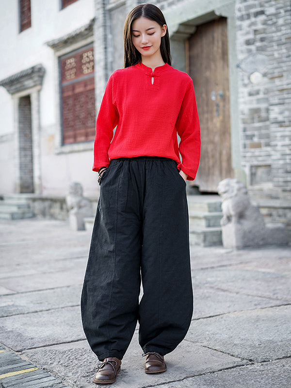 Casual Loose Keep Warm Elasticity Solid Color Casual Pants Bottoms