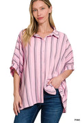 Woven Yarn-Dye Stripe Oversized Button Down Shirt