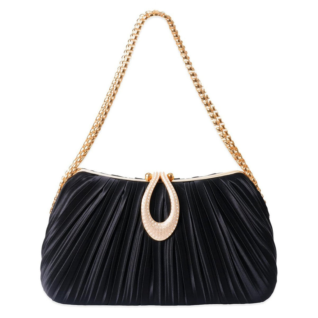Satin Pleated Evening Bag for Women – Elegant Clutch Purse | Apricot & Black