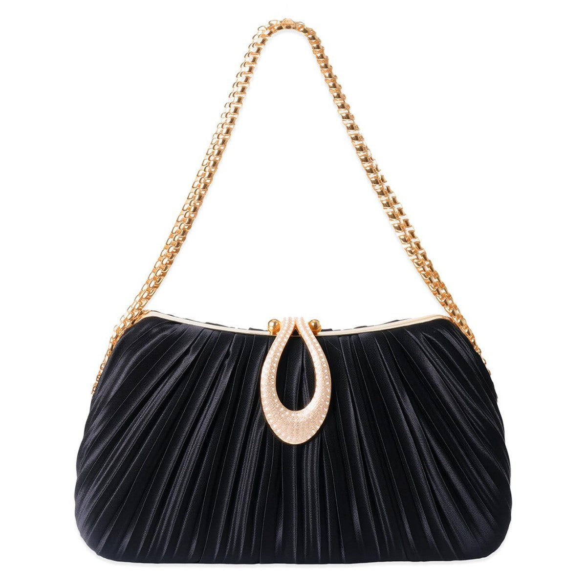 Satin Pleated Evening Bag for Women – Elegant Clutch Purse | Apricot & Black