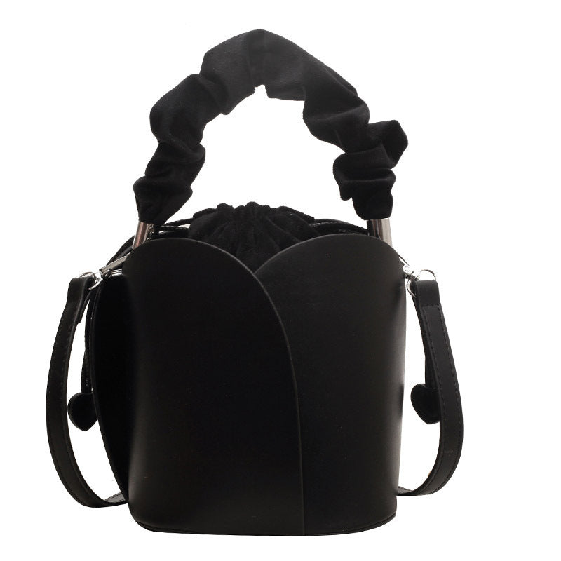 Women's PU Leather Bucket Tote Crossbody Bag – Pleated Oval Shoulder Bag