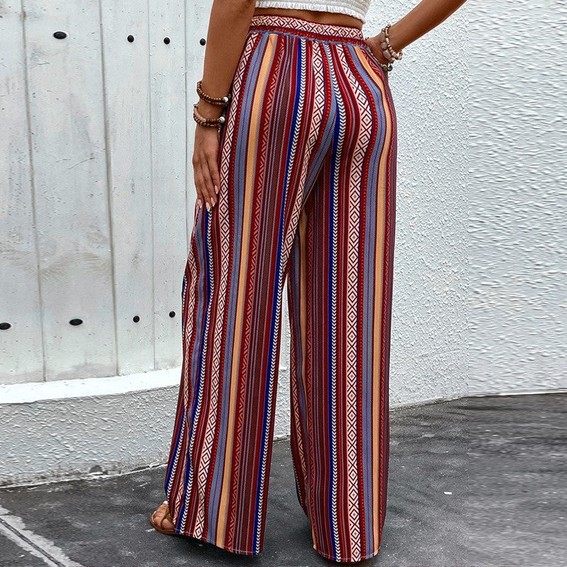 High-Rise Printed Wide-Leg Elastic Waist Pants