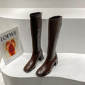Women's Over-The-Knee Slim High Boots | Chunky Heel PU Leather | Black Brown Beige Khaki