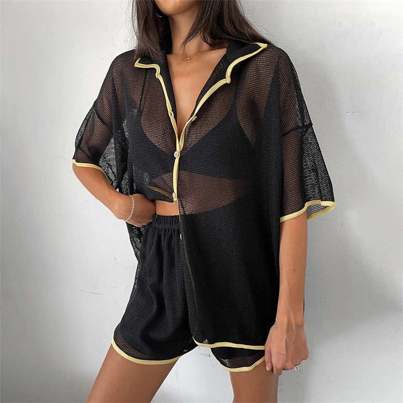 Convertible Open-Front Short Sleeve Sleepwear Set