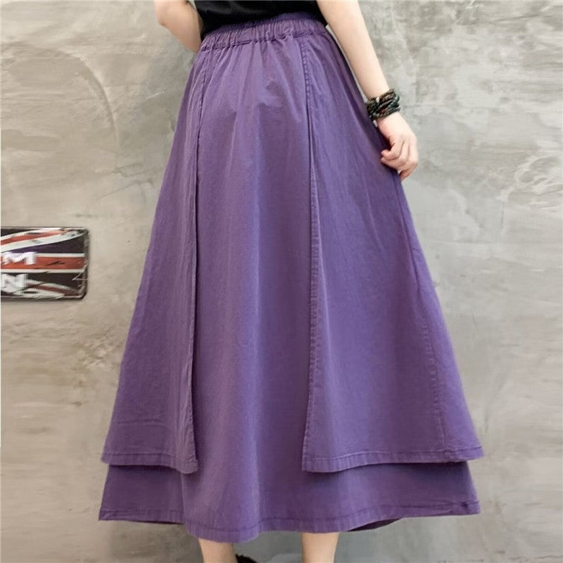 Solid Color Elastic Waist Tie Half Skirt