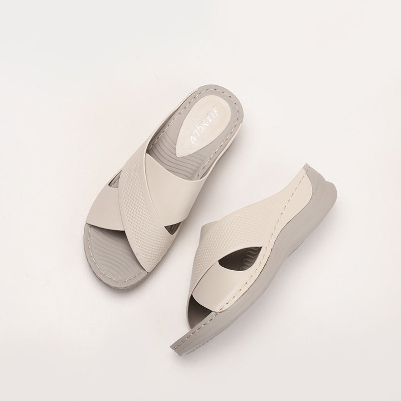 Women's Chunky-Sole Fish-Mouth Slide Sandals | Open Toe PU Slip-On Casual Slides