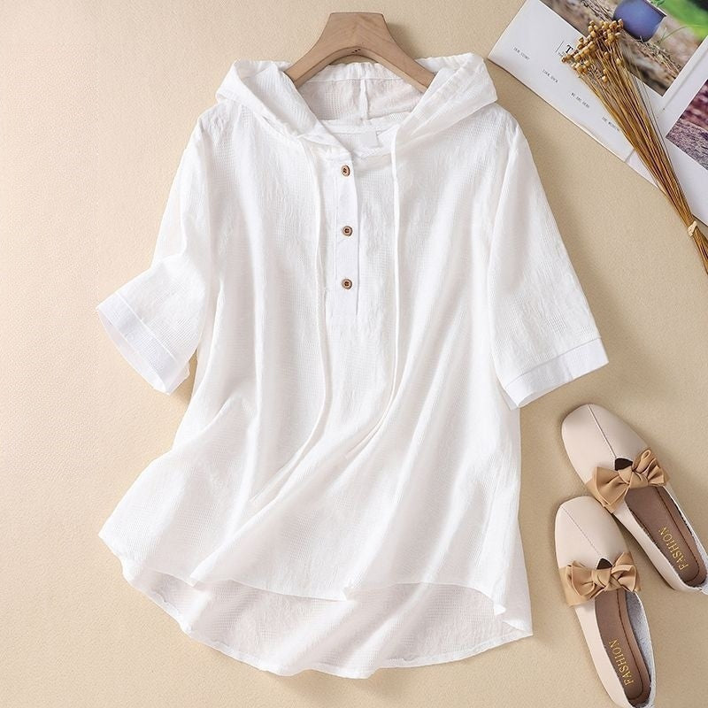 Hooded Cotton and Linen Shirt with Intricate Jacquard Embroidery