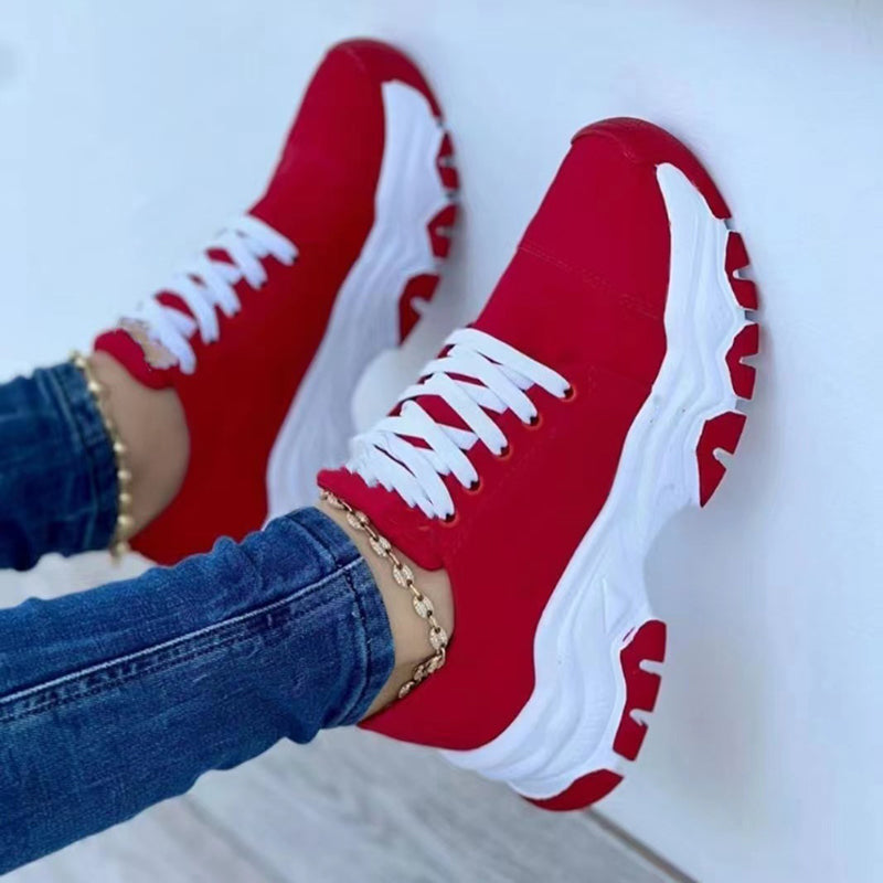 Women's Lace-Up Platform Sneakers | Microfiber Casual Walking Shoes