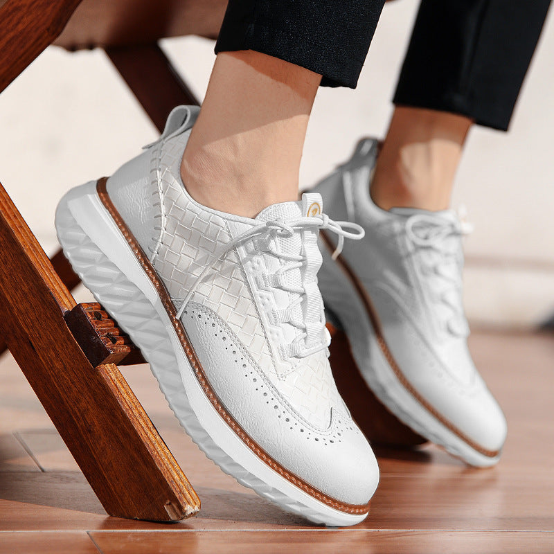 Men's Breathable Woven-Texture Sneakers – Lace-Up Low-Cut Casual Athletic Shoes