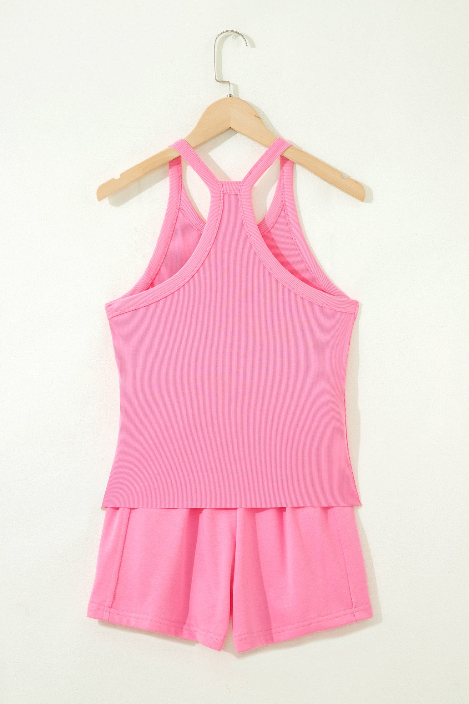 Sachet Pink Slim Tank Top Elastic High Waist Shorts 2pcs Outfit