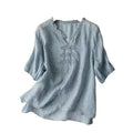 Women's Organic Cotton  V-Neck Short Sleeve Loose Shirt