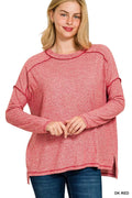 Full Size Melange Hacci Exposed Seam Hi-low Tee Plus Size