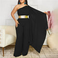 Solid Color Off-Shoulder Pleated Patchwork Jumpsuit