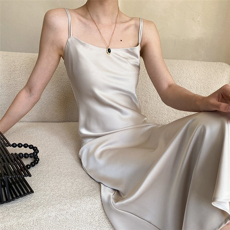 Strappy Satin Slip Dress with a Luxurious Sheen