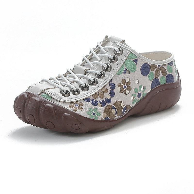 Women's Ethnic Floral Print Low-Top Sneakers | Elastic Band Casual Shoes