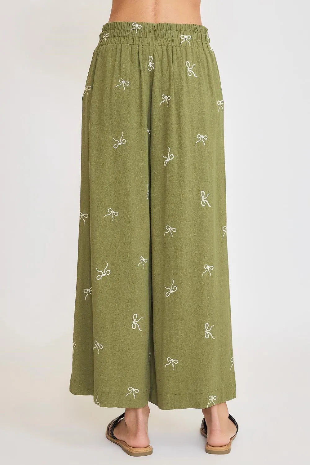 Full Size Lace Drawstring Embroidered Bow Wide Leg Pants Plus Size