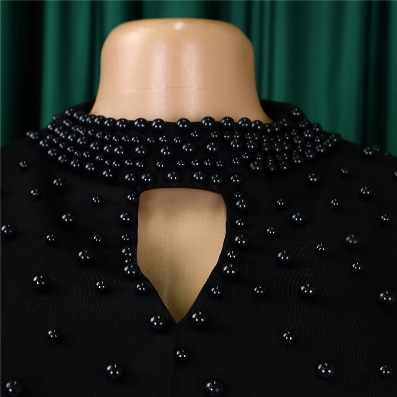 Chic High Neck Beaded Waist Ball Gown Dress for a Flattering Silhouette
