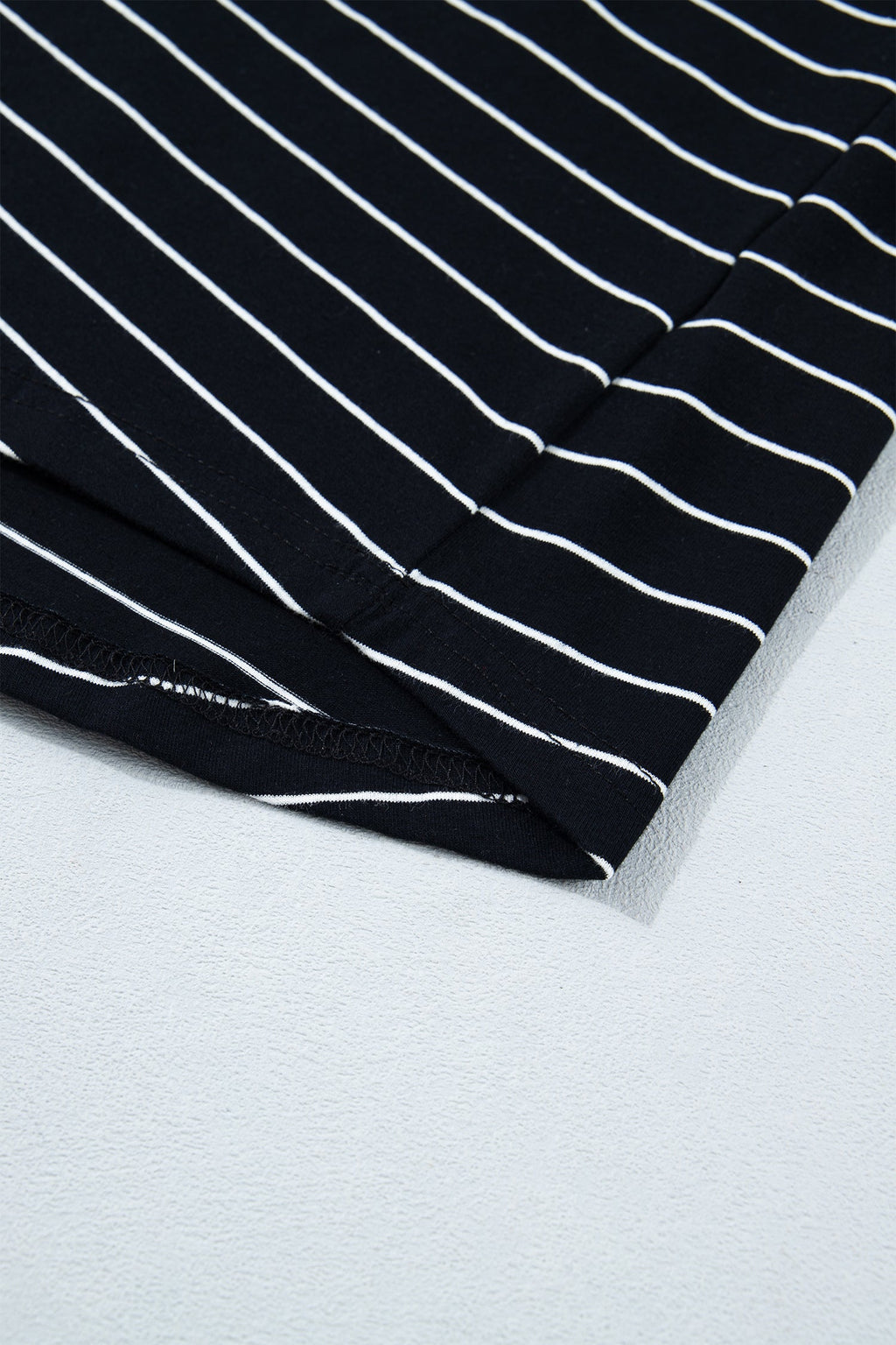 Black Stripe Drawstring Tunic Tank Mini Dress with Pockets