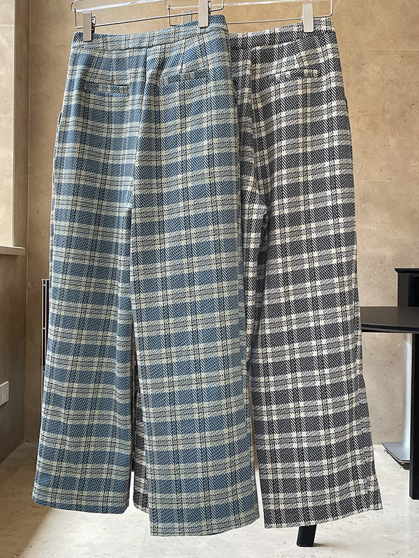Vintage Wide Leg High-Waisted Pleated Plaid Pants