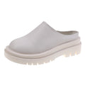 Women's Chunky-Soled Closed-Toe Mules | Round Toe Slip-On Casual Shoes | Beige & Black