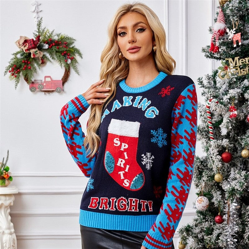 Sparkling Embroidered Christmas Jacquard Knitted Shirt