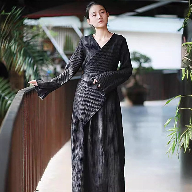 Solid Color Double-Layer Strap Shirt and Skirt Ensemble