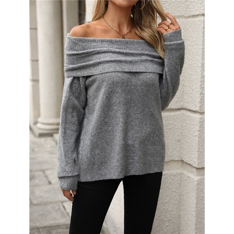 Solid Color Long Sleeve Pile Collar Casual Pullover Sweater