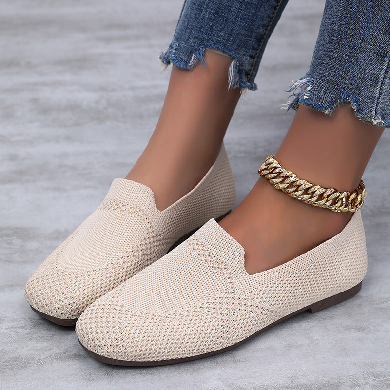 Women's Flyknit Casual Flat Sneakers | Lightweight Breathable Knit Slip-On Shoes