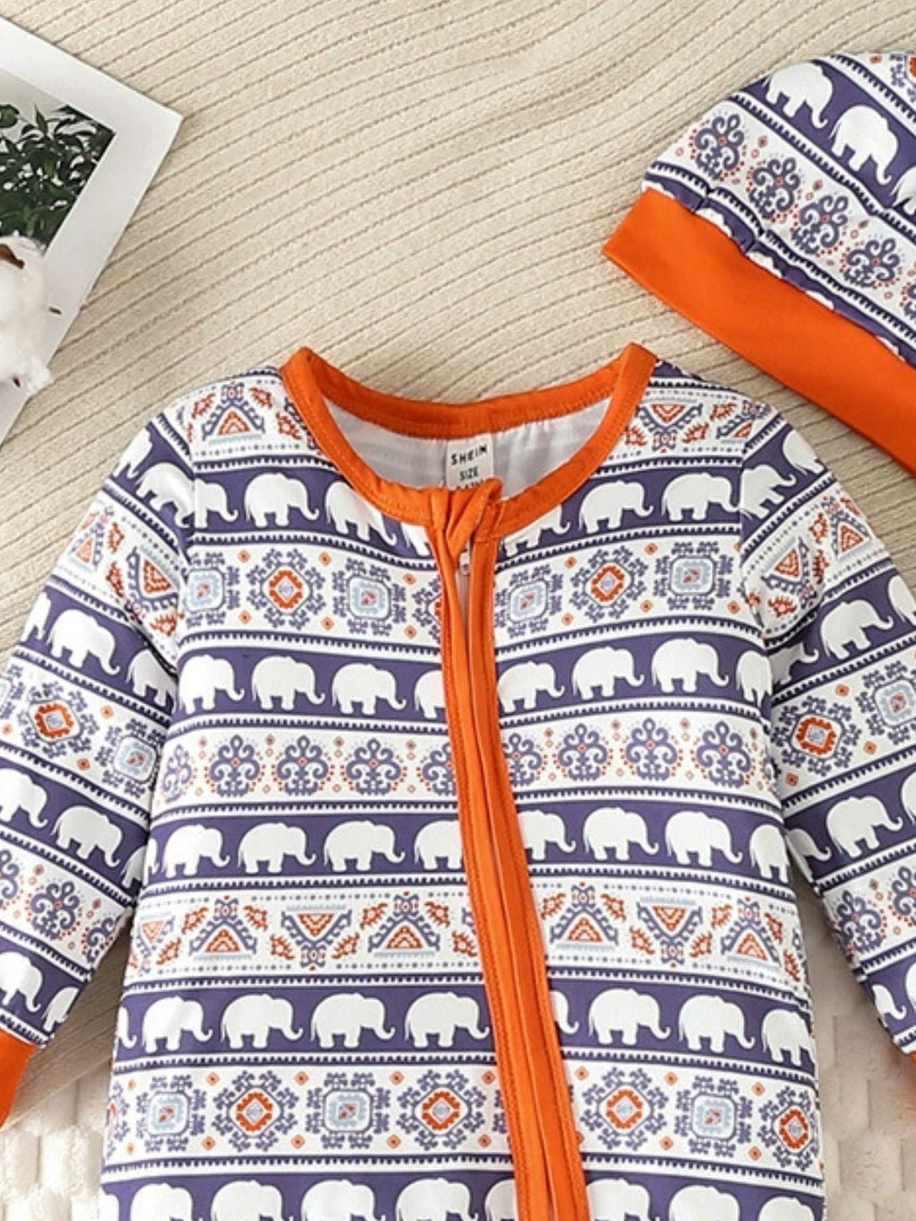 Children's Elephant Print Jumpsuit & Hat Set