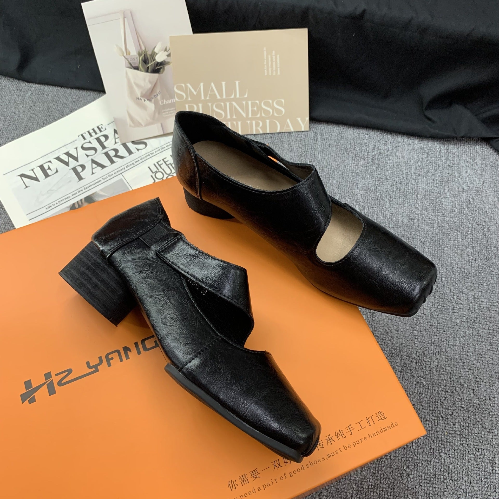 Women's Vintage Square-Toe Ballet Flats | Chunky Heel & Flat Sole Slip-On Shoes
