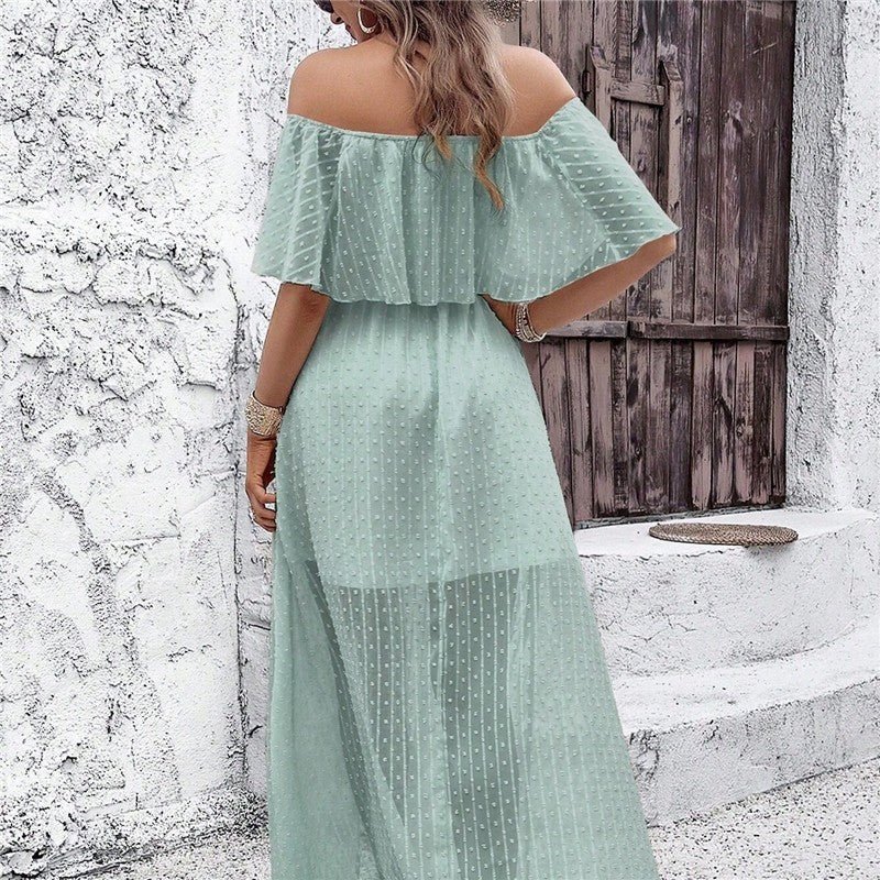 Chic Off-Shoulder Slit Dress in Solid Color
