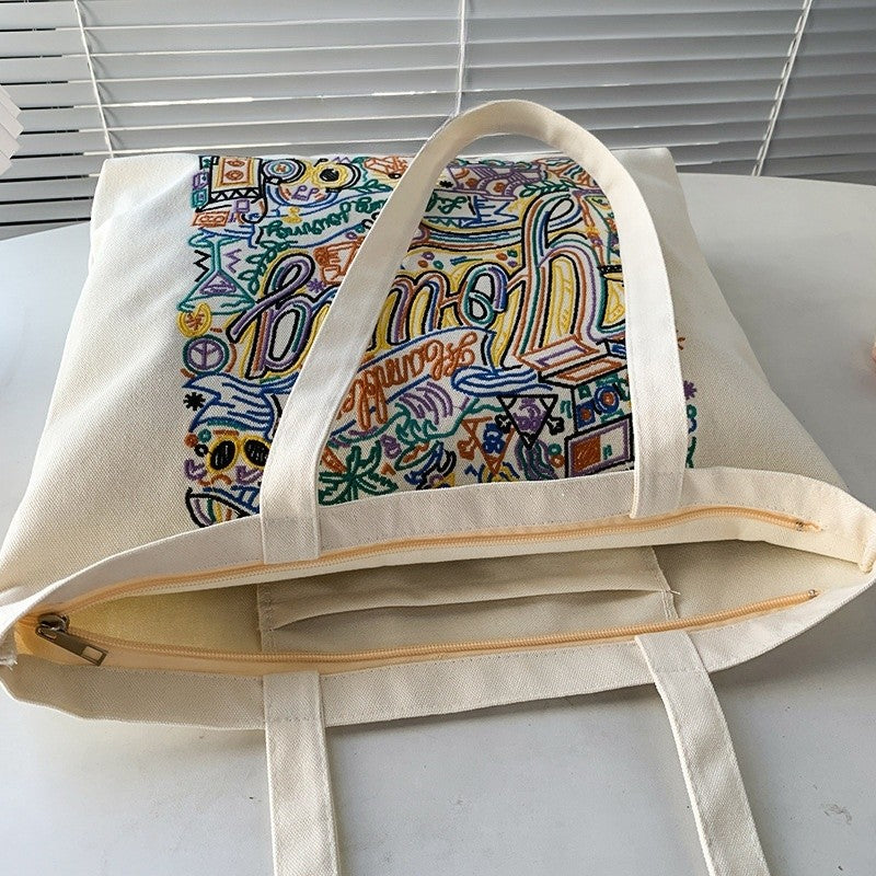 Stylish Embroidered Canvas Shoulder Bag