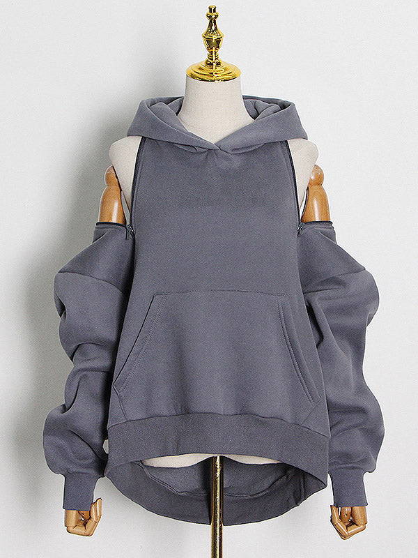 Casual Loose Solid Color Hoodies Top