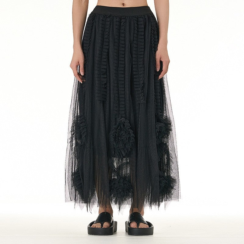 Oversized Solid Mesh Skirt