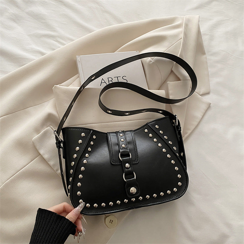 Studded Underarm Crossbody Bag – Minimalist PU Leather Shoulder Bag for Women