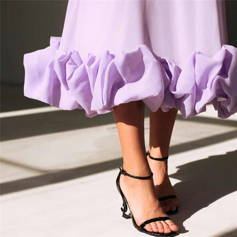 Solid Color Halter A-Line Swing Dress