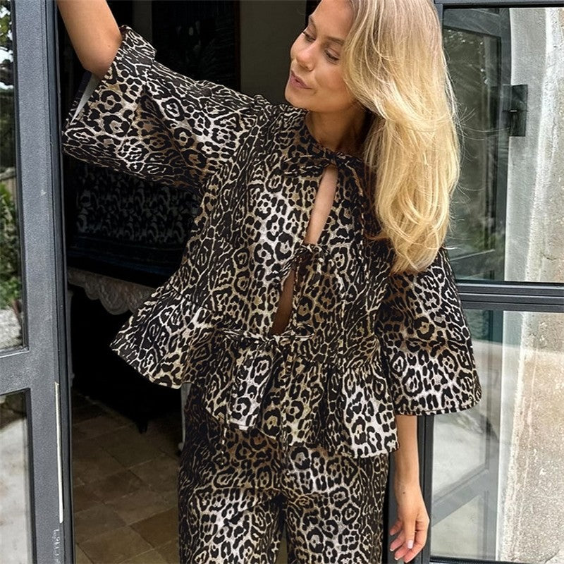 Leopard Print Cardigan and Shorts Lounge Set