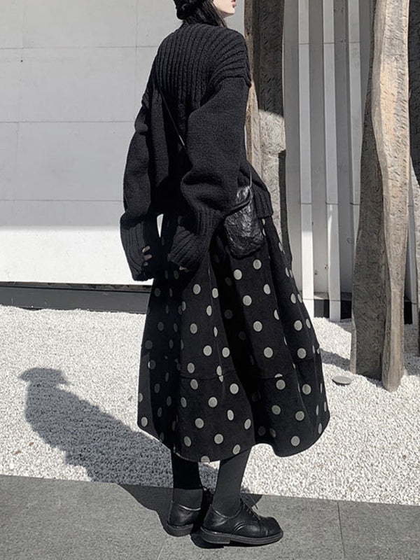 High Waisted Loose Elastics Polka-Dot Printed Split-Joint Skirts