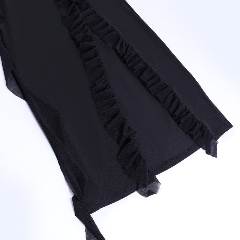High Slit Ribbon Strap Solid Color Dress