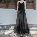 Solid Color Spaghetti Strap Sleeveless A-Line Maxi Dress with Full Hem